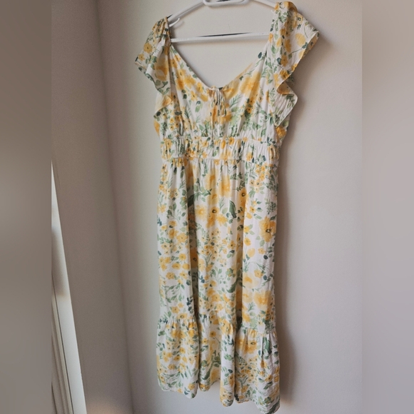 Rachel Zoe Floral Yellow White Dress Midi Flowy Sleeve Pockets Rayon Size XL - Picture 2 of 9